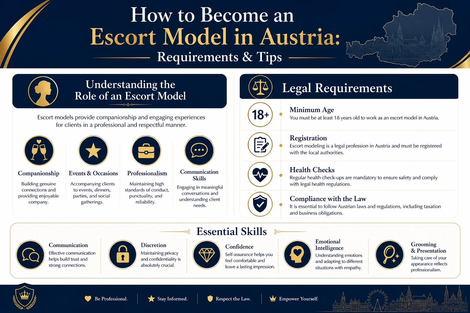 How to Become an Escort Model in Austria: Requirements & Tips infographic