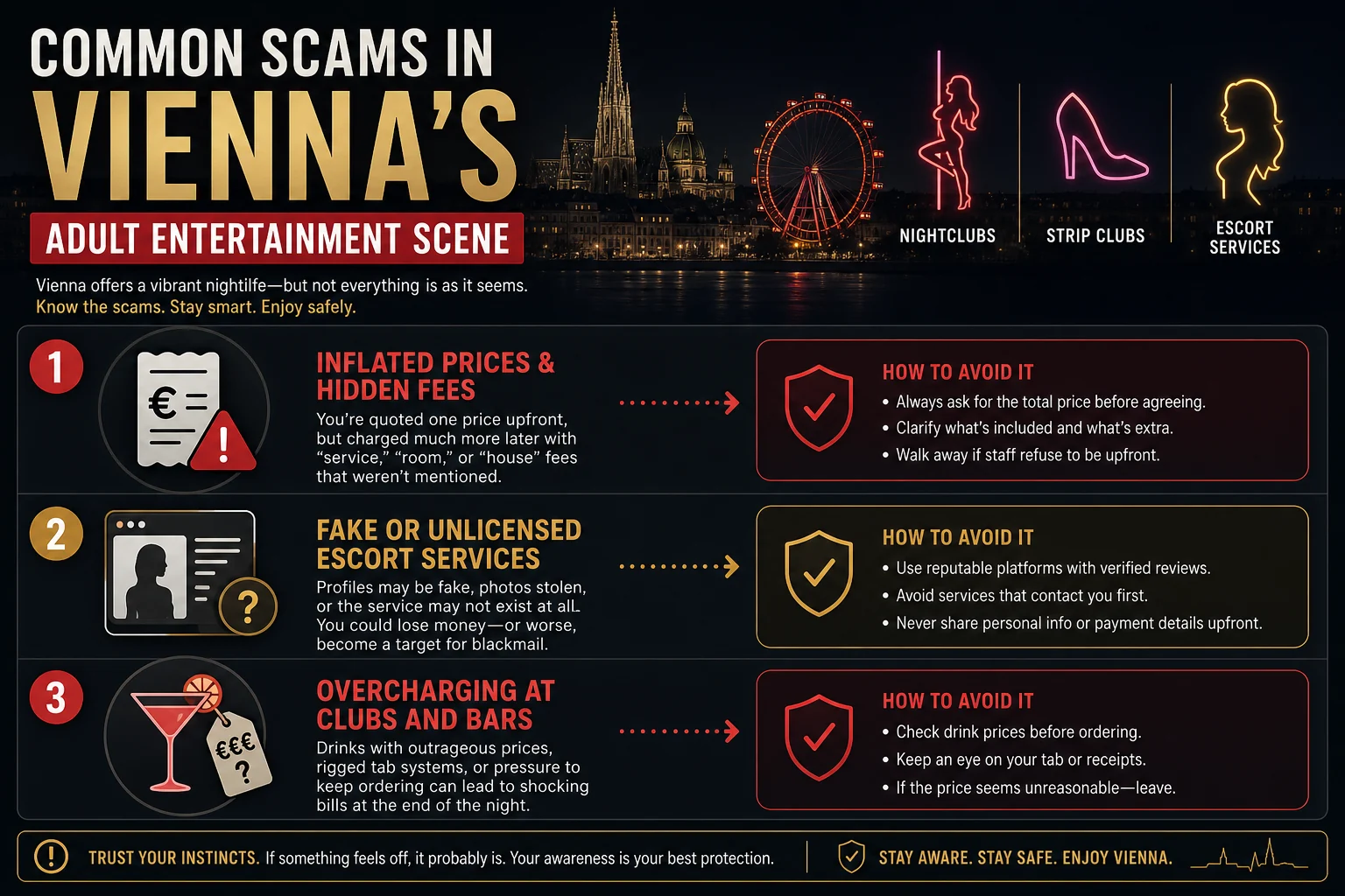 Common Scams in Vienna's Adult Entertainment Scene infographic